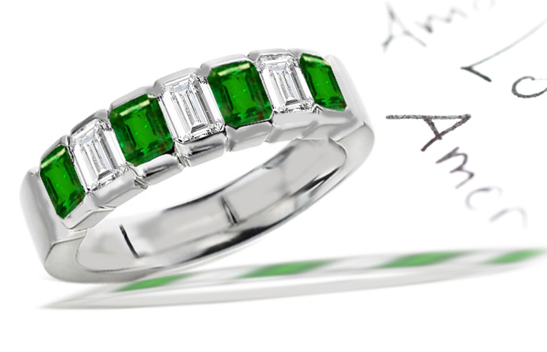  Magic & Mystery: 7 Stone Emerald Cut Emerald & Diamond Anniversary Ring