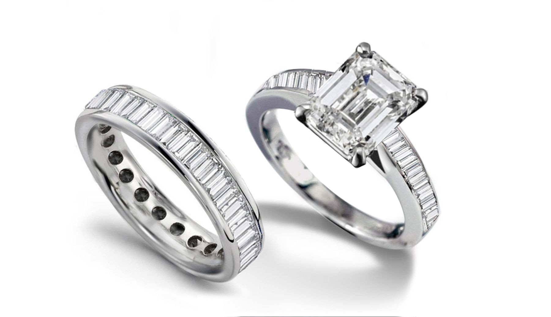 Exceptional Emerald Cut Diamond Engagement & Baguette Diamond Band