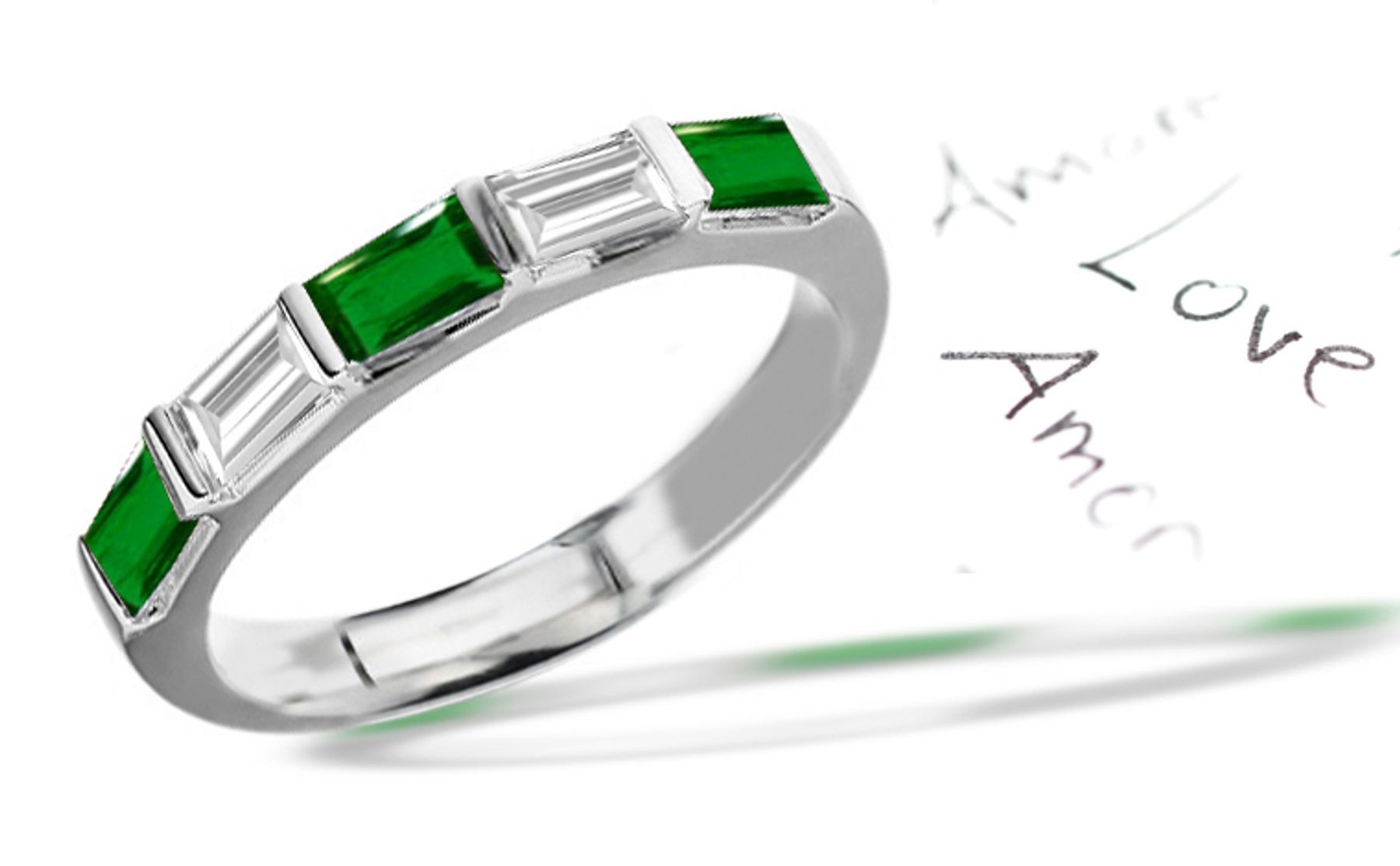 For That Special Someone: 5 Stone Baguette Emerald & Diamond Wedding Ring