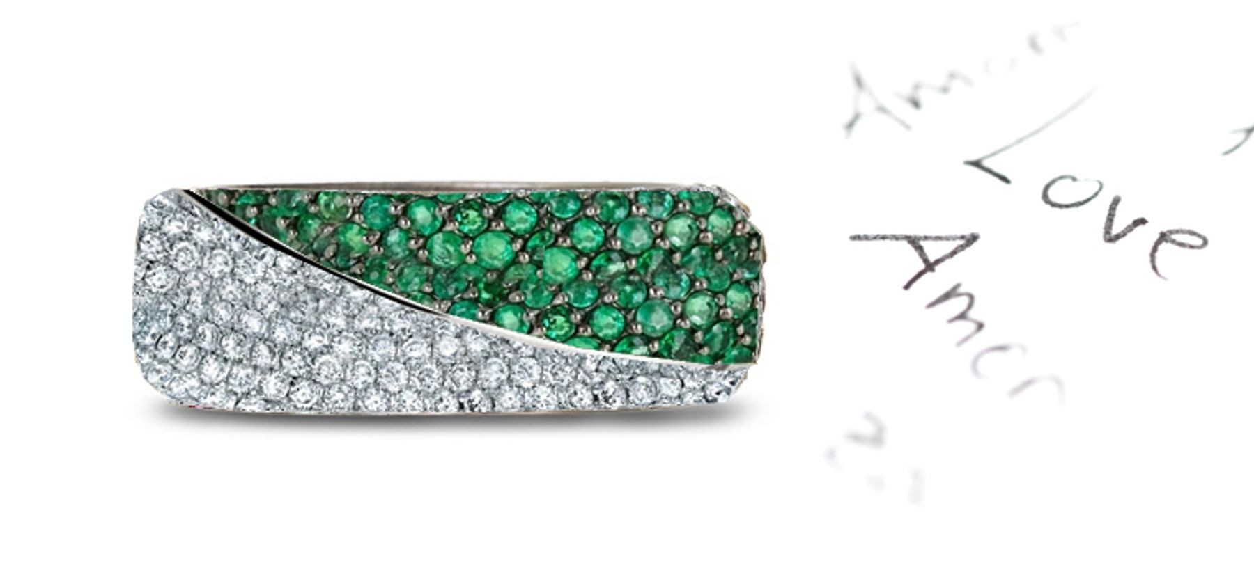 Micropave Emerald & Diamond Split Band