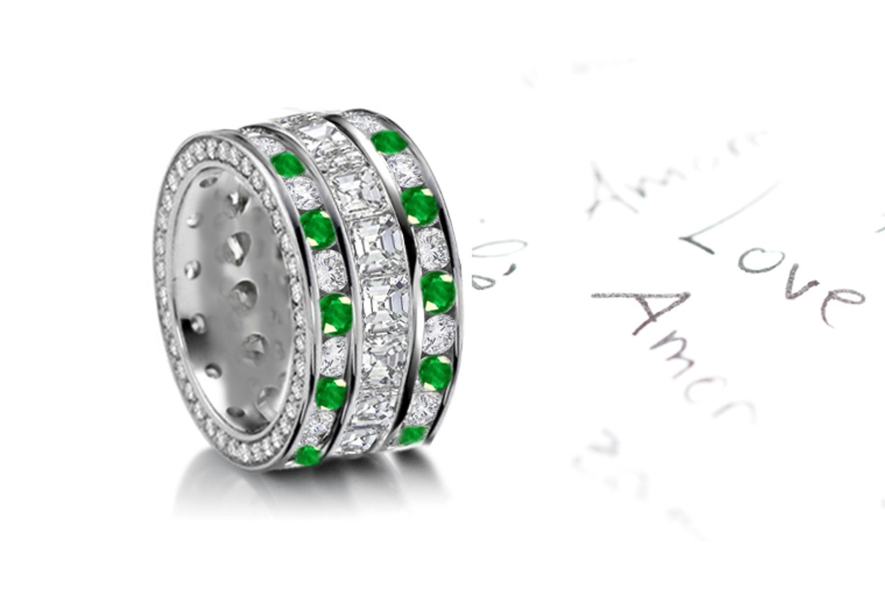 Impeccable: 6 mm Wide Emerald & Diamond Stacked Halo Band