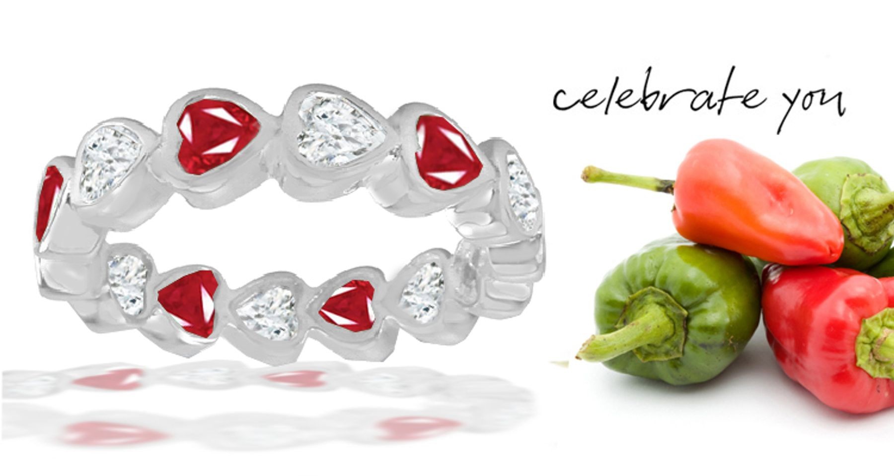 Design & Style: Bezel Set Heart Ruby & White Heart Diamond Eternity Ring