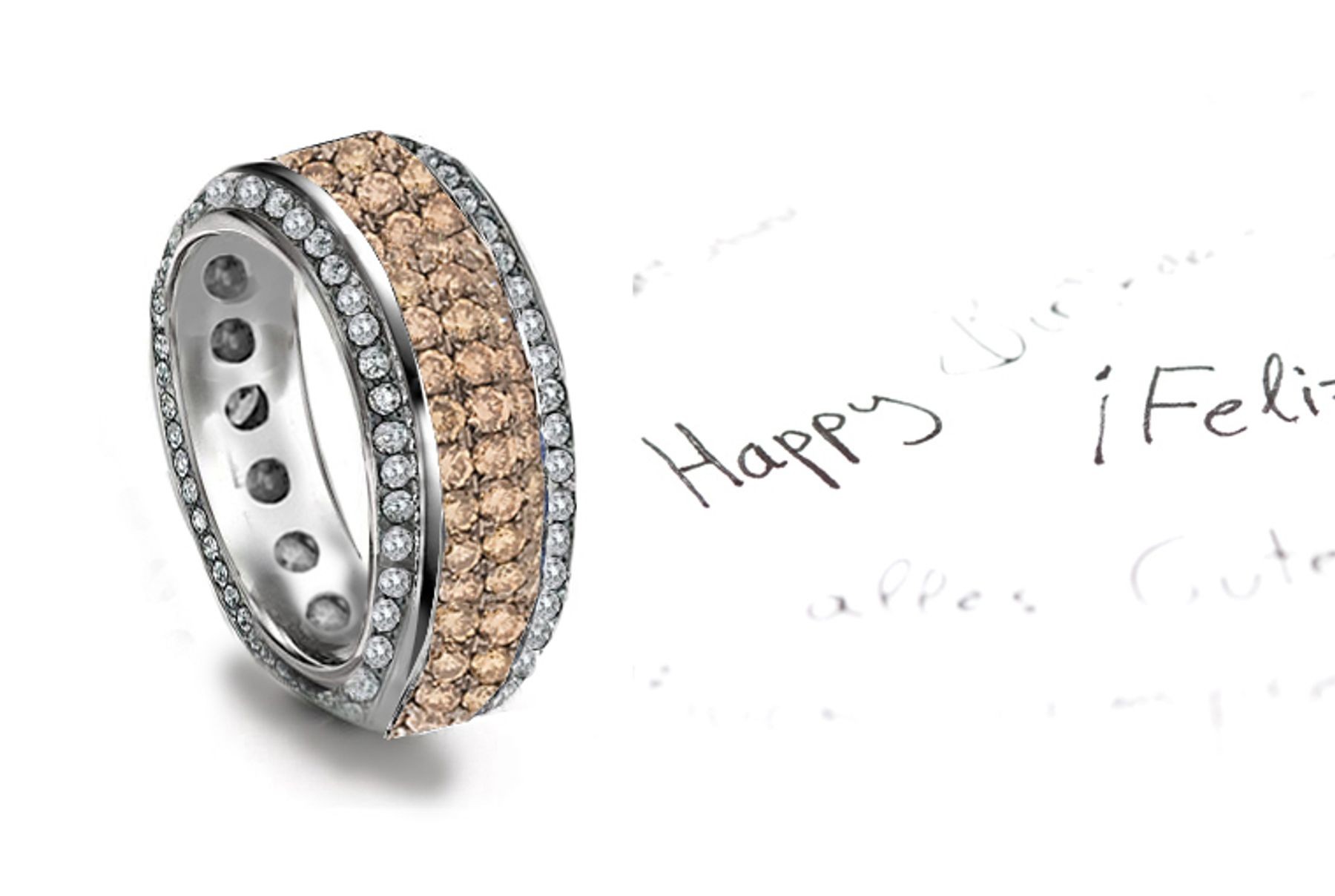 Elegance: 6 mm Wide Micropavee Crusted Brown Diamonds in Center & Diamond Decorated Sides