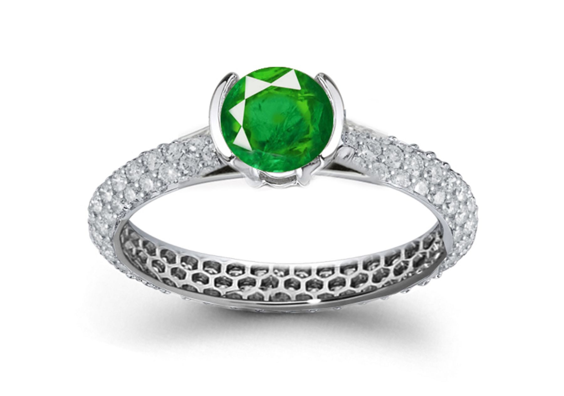 Antique and Old Styles: French Pave' Emerald & Diamond Ring in 14k White Gold & Platinm 2.293 ct