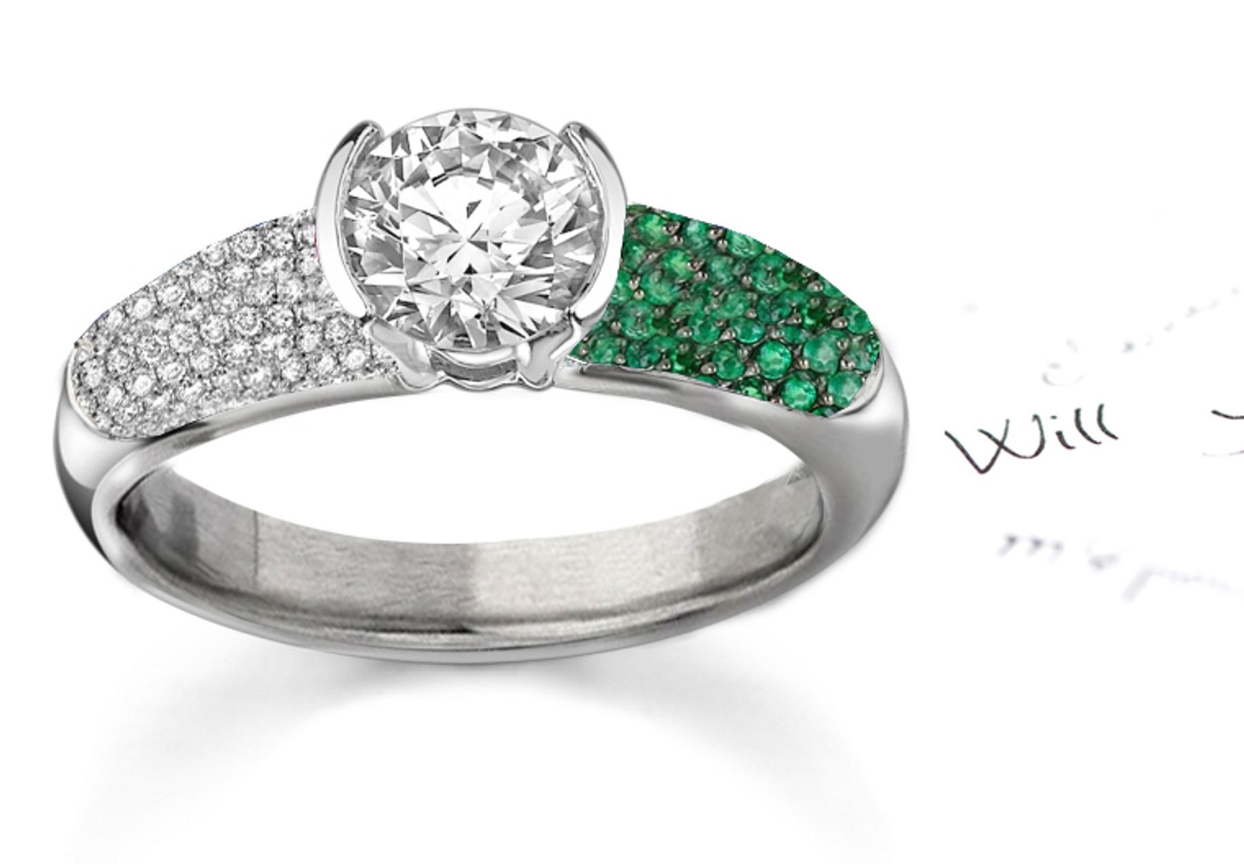 Ancient Designs, Copies, Images:Diamond & Micropave Emerald & Diamond Ring
