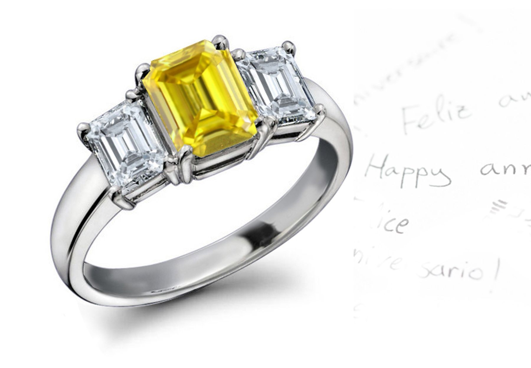 Emerald-Cut Yellow Sapphire with Emerald-Cut Diamonds in Platinum & 14k Gold Ring