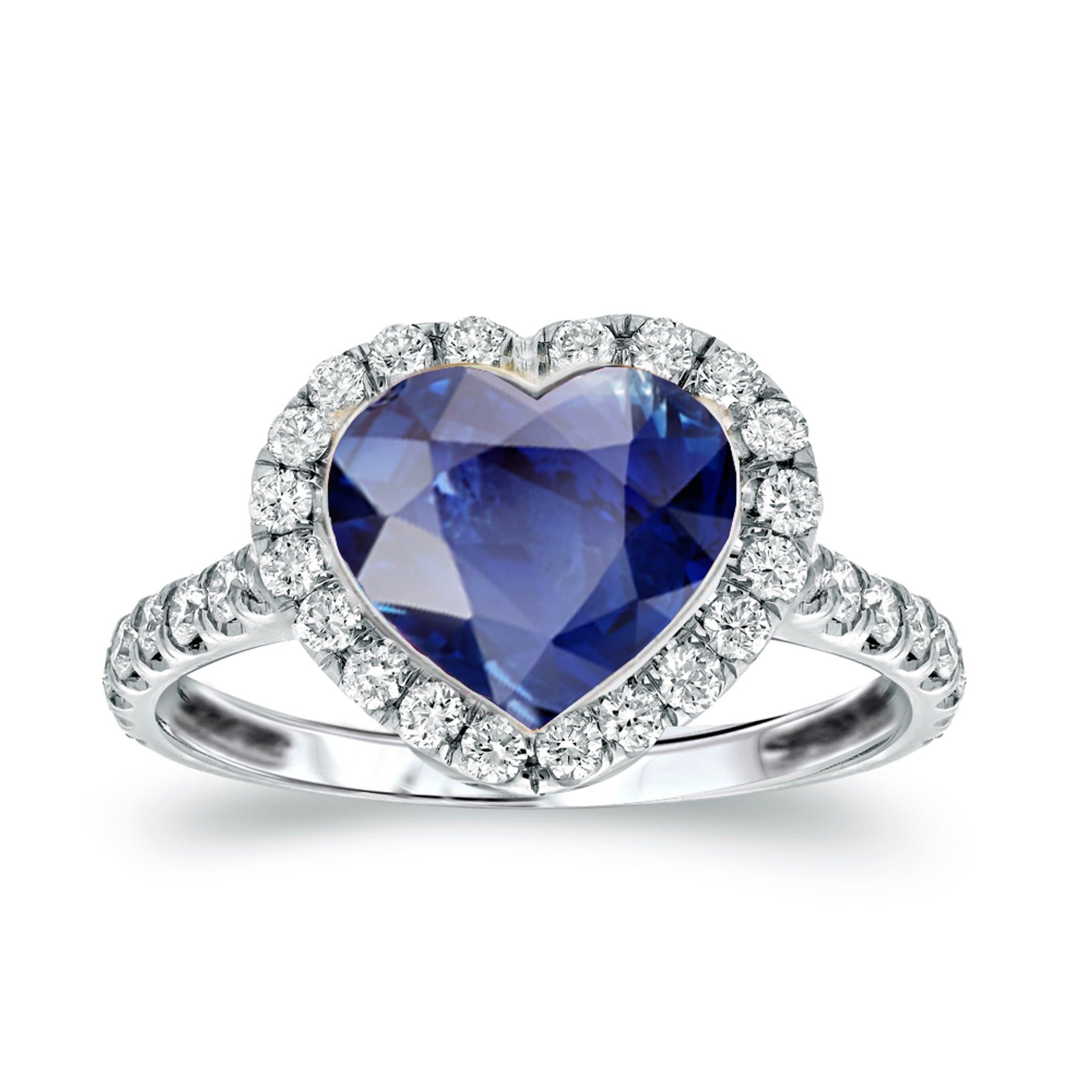 Made to Order Just For You Delicate Micro Pave Halo Diamonds & Heart Blue Sapphire Ring