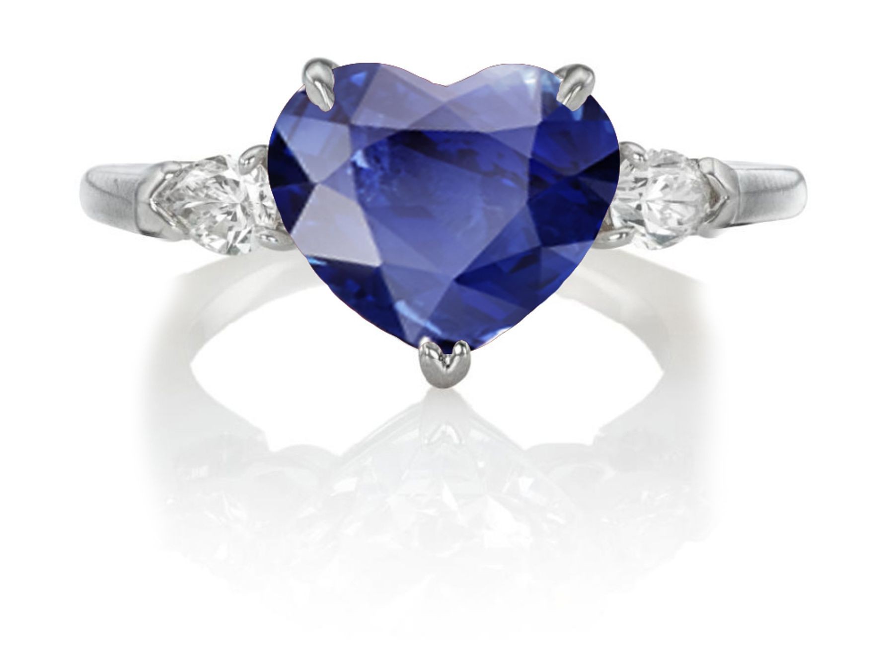 Premium Quality Unique Pear Shaped Diamonds & Blue Sapphire Heart Three Stone Rings