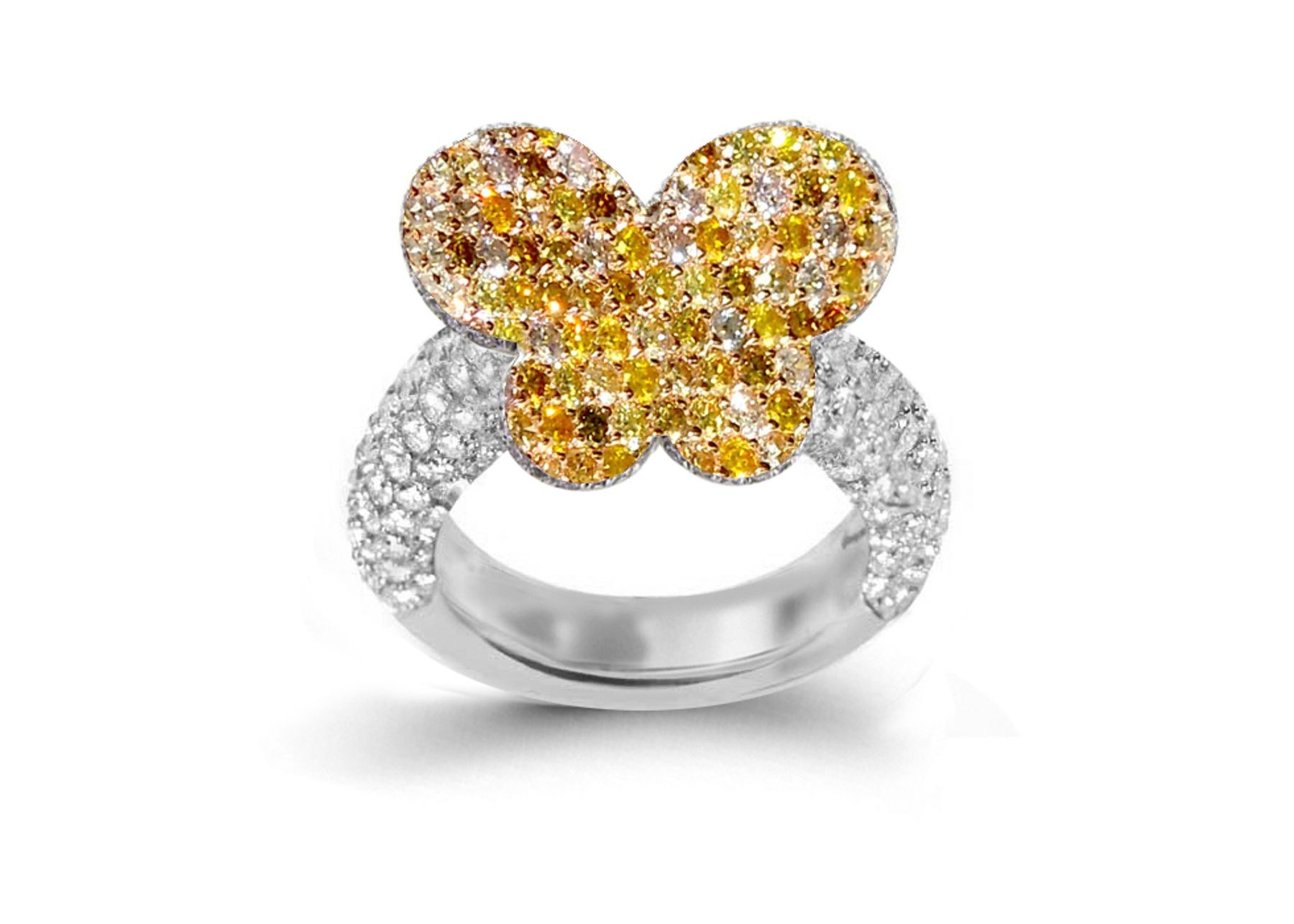 Delicate French Micro Pave Butterfly Rings Collection Featuring Vibrant Rainbow Colored Sapphires & Diamonds