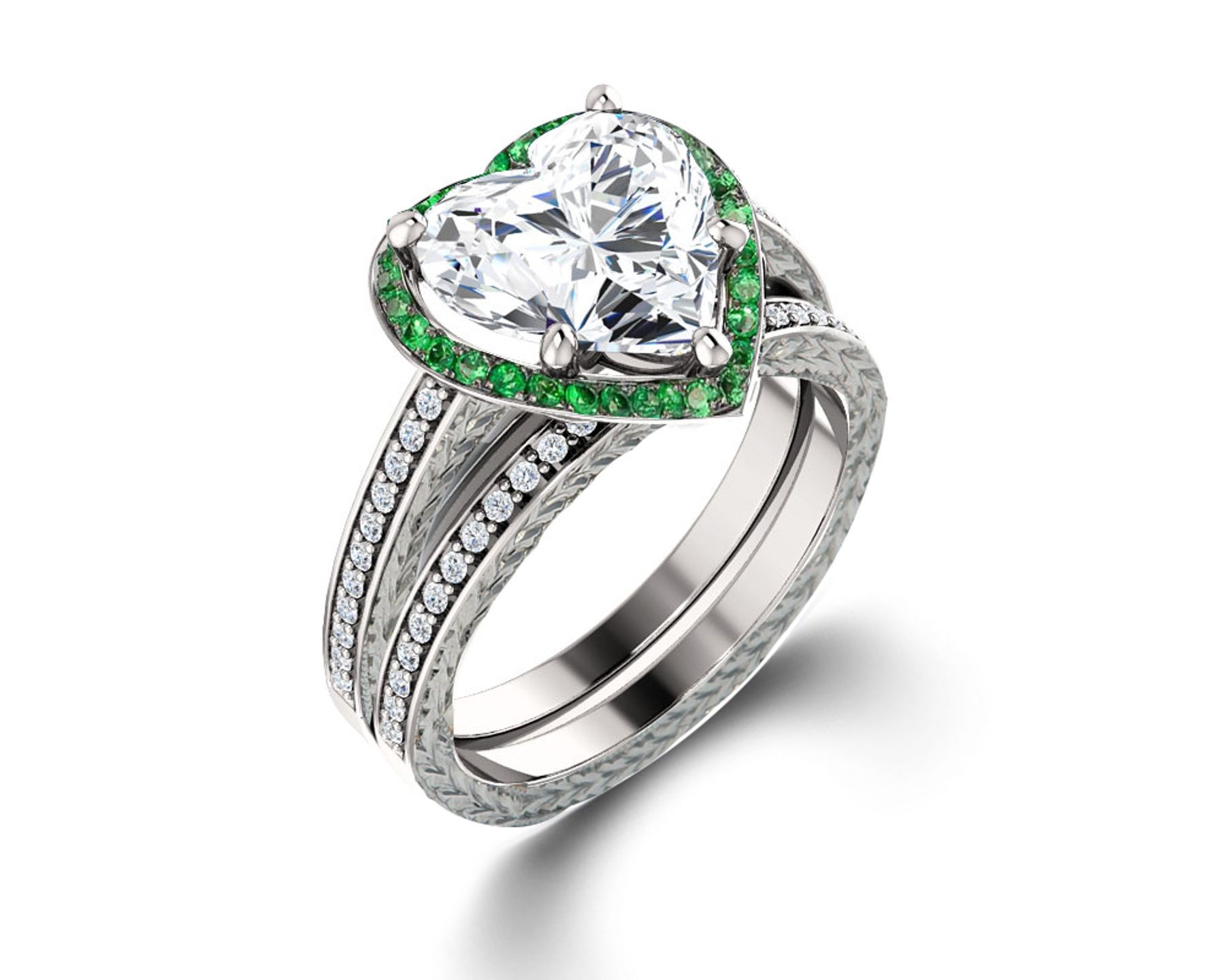 Made To Order Delicate Micro Pave Halo Vivid Green Emerald & Diamond Engagement Rings