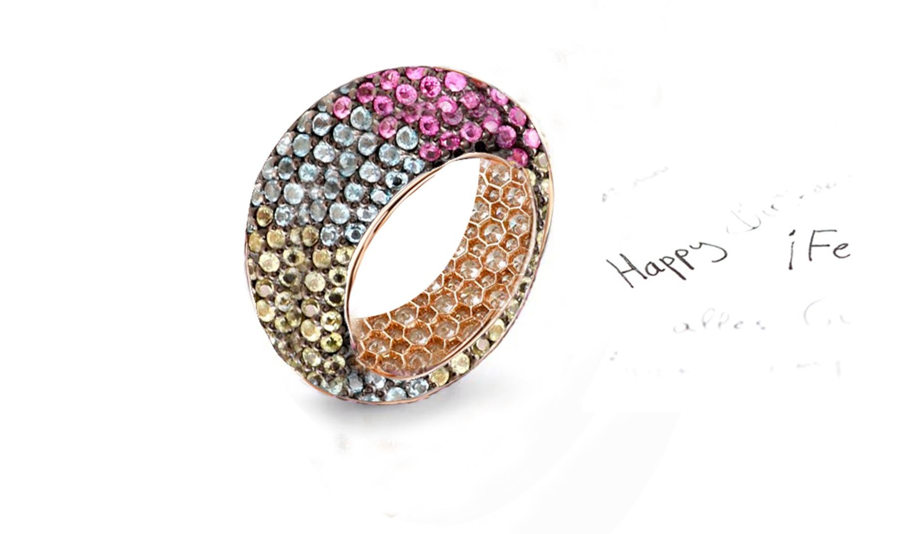 High Quality Multi-Colored Diamonds & Precious Stones Eternity Band Rings