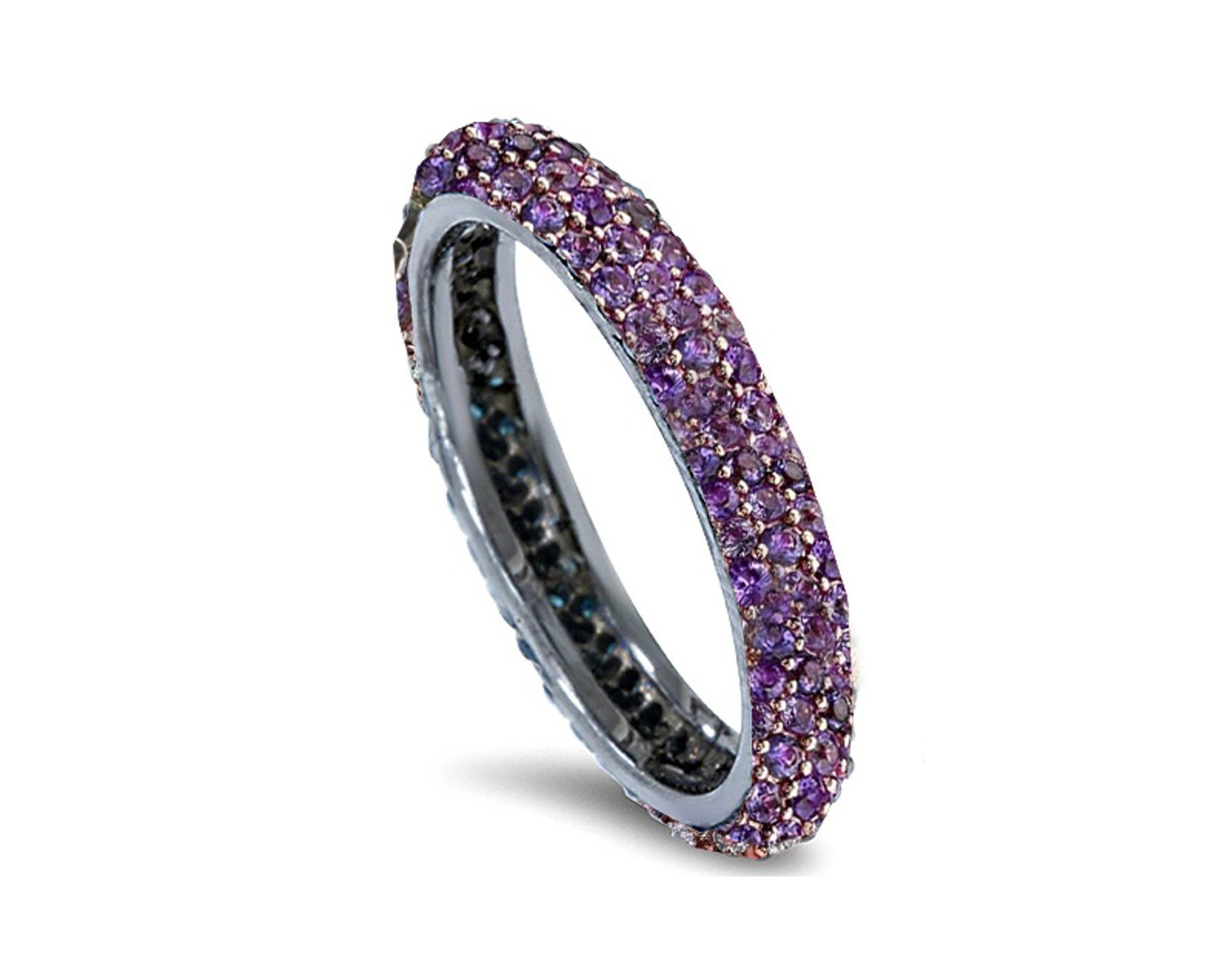 Delicate Women's Eternity Rings Featuring Vivid Purple Sapphires & Diamonds in Halo Precision Micro pave Settings