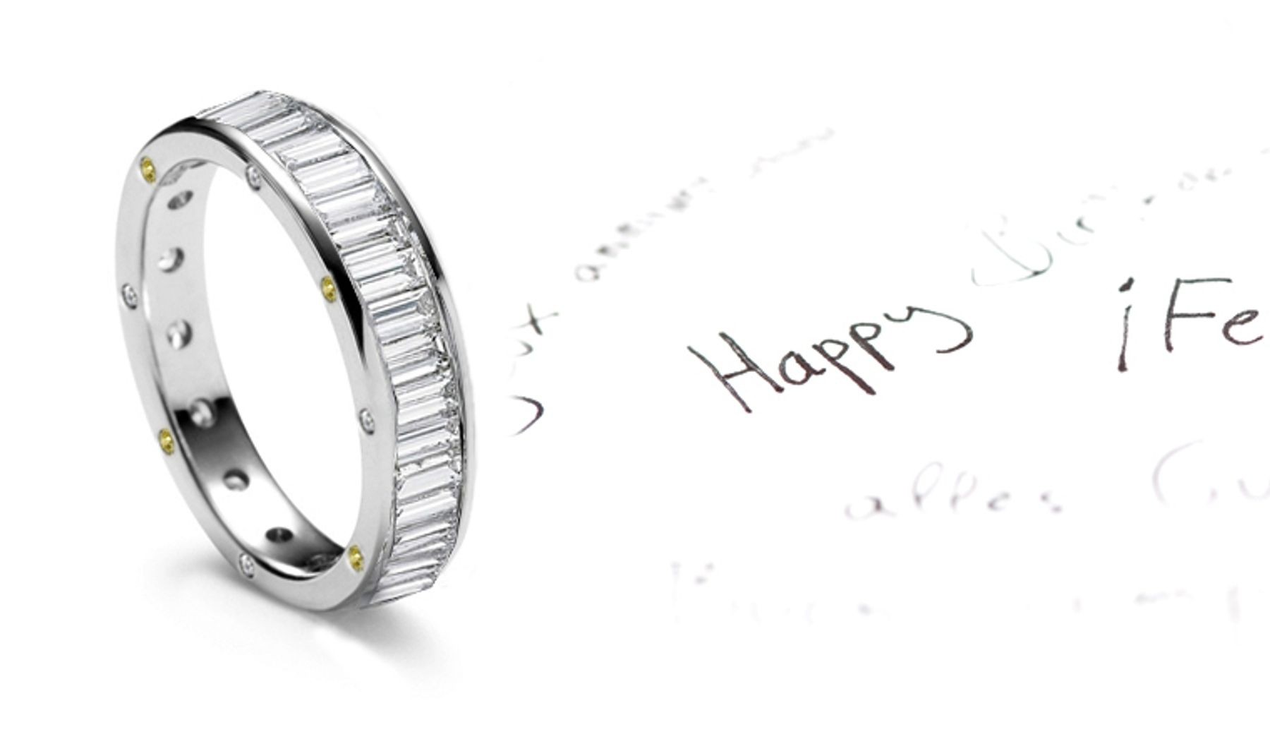 Yellow Diamonds: Baguette Cut Diamonds Circle The Gold Band Side Burnish Set with Yellow Diamonds