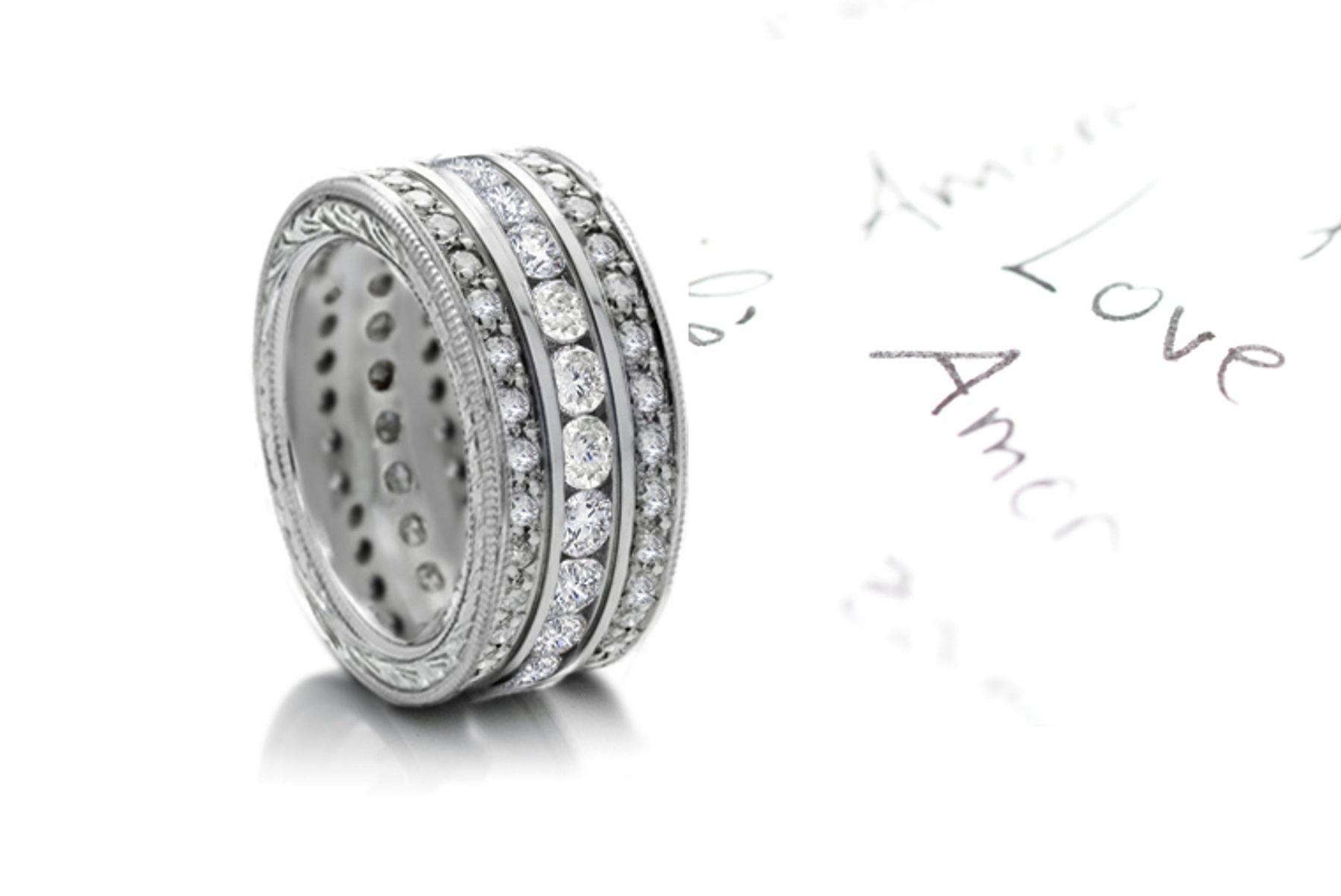 Shining & Pure: Three Rowof  Exceptional Diamond Eternity Bands in Platinum