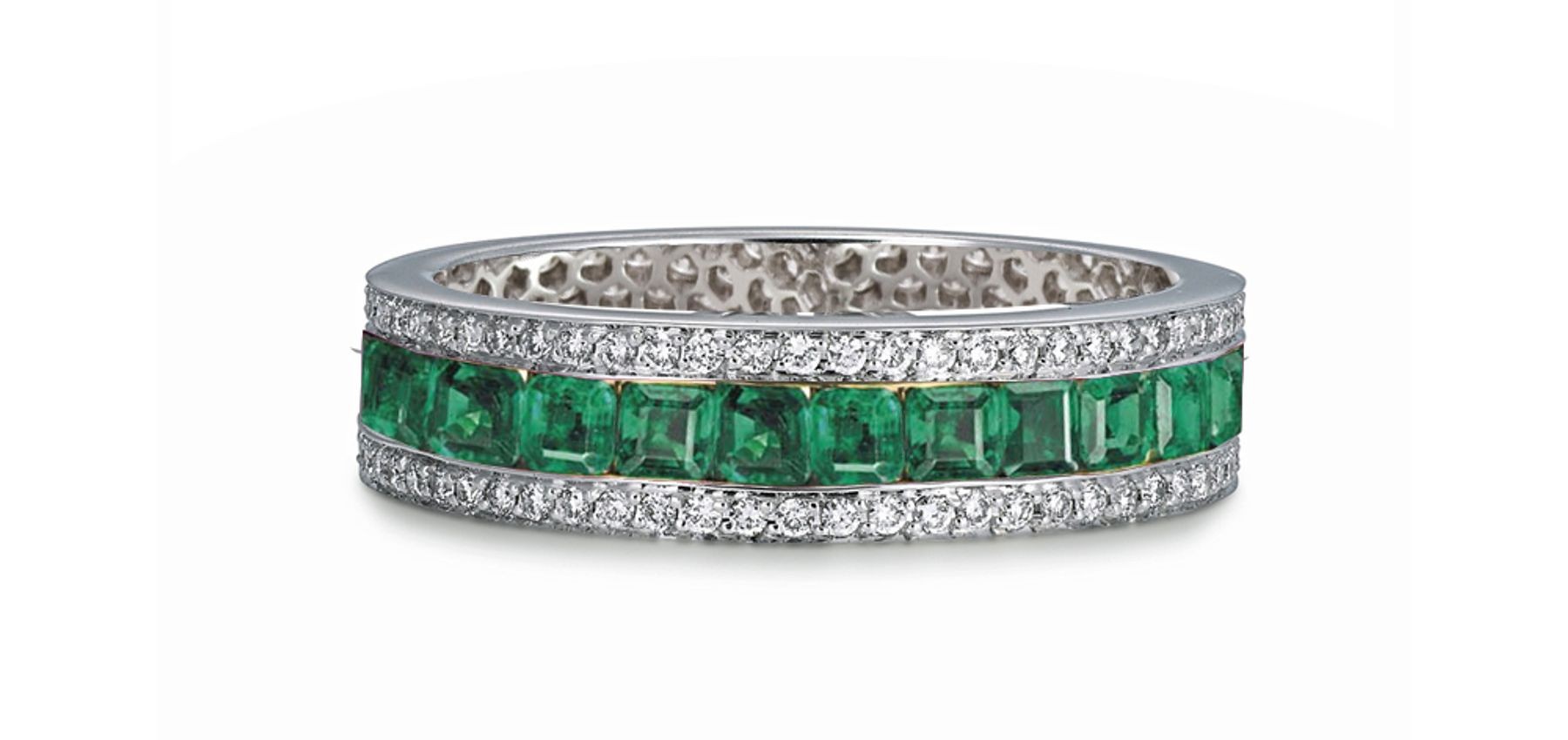 Shop Fine Quality Made To Order Round pave Prong Bezel Set Diamond & Square Emerald Eternity Style Wedding Bands