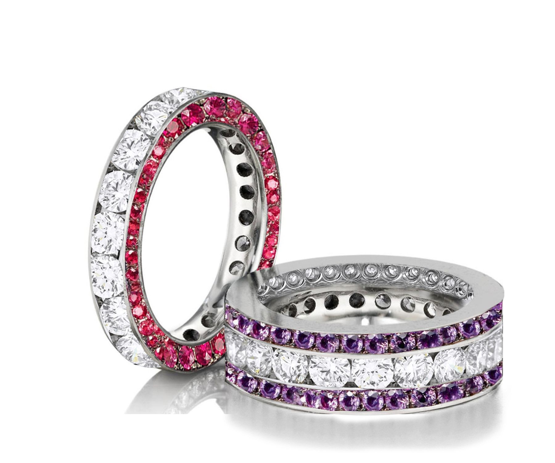 Made to Order Great Selection of Channel Set Brilliant Cut Round Diamonds Pink & Purple Sapphire Eternity Rings & Bands