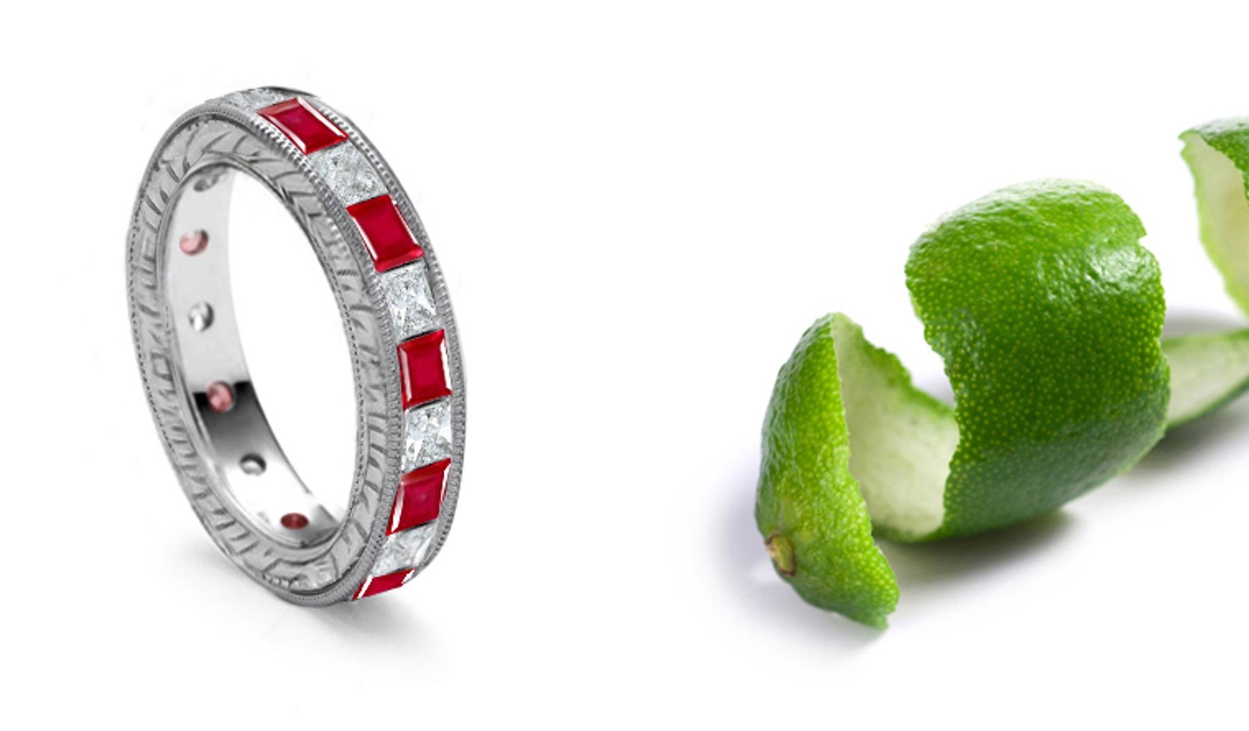 To Treasure: Princess Cut Diamond & Ruby Eternity Band Sides Engraved