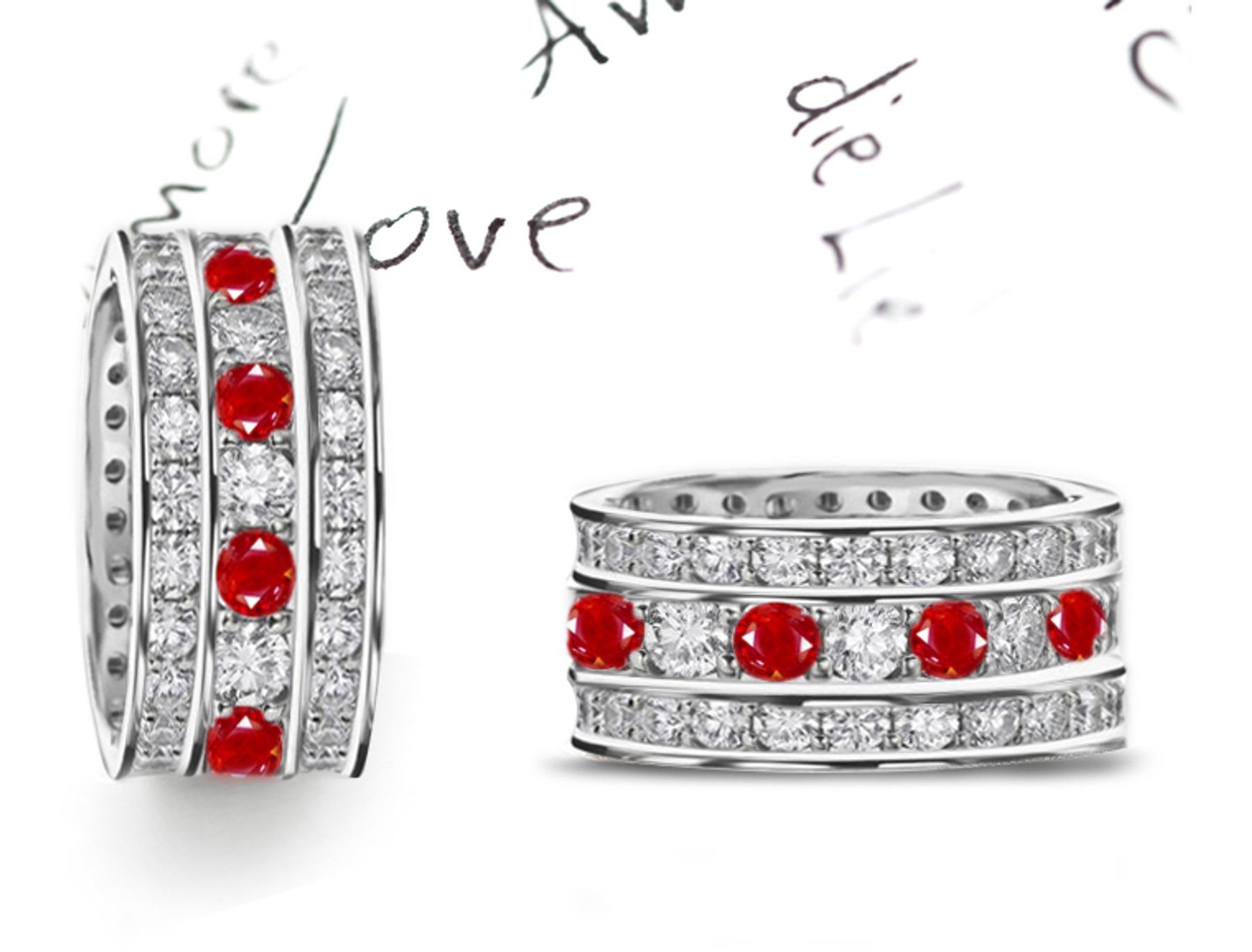 Look Stacked Trio of Ruby & Diamond Eternity Bands in 14k Yellow Gold