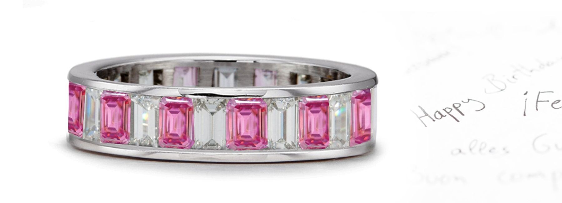 Emerald Cut Diamond & Sapphire Eternity Band