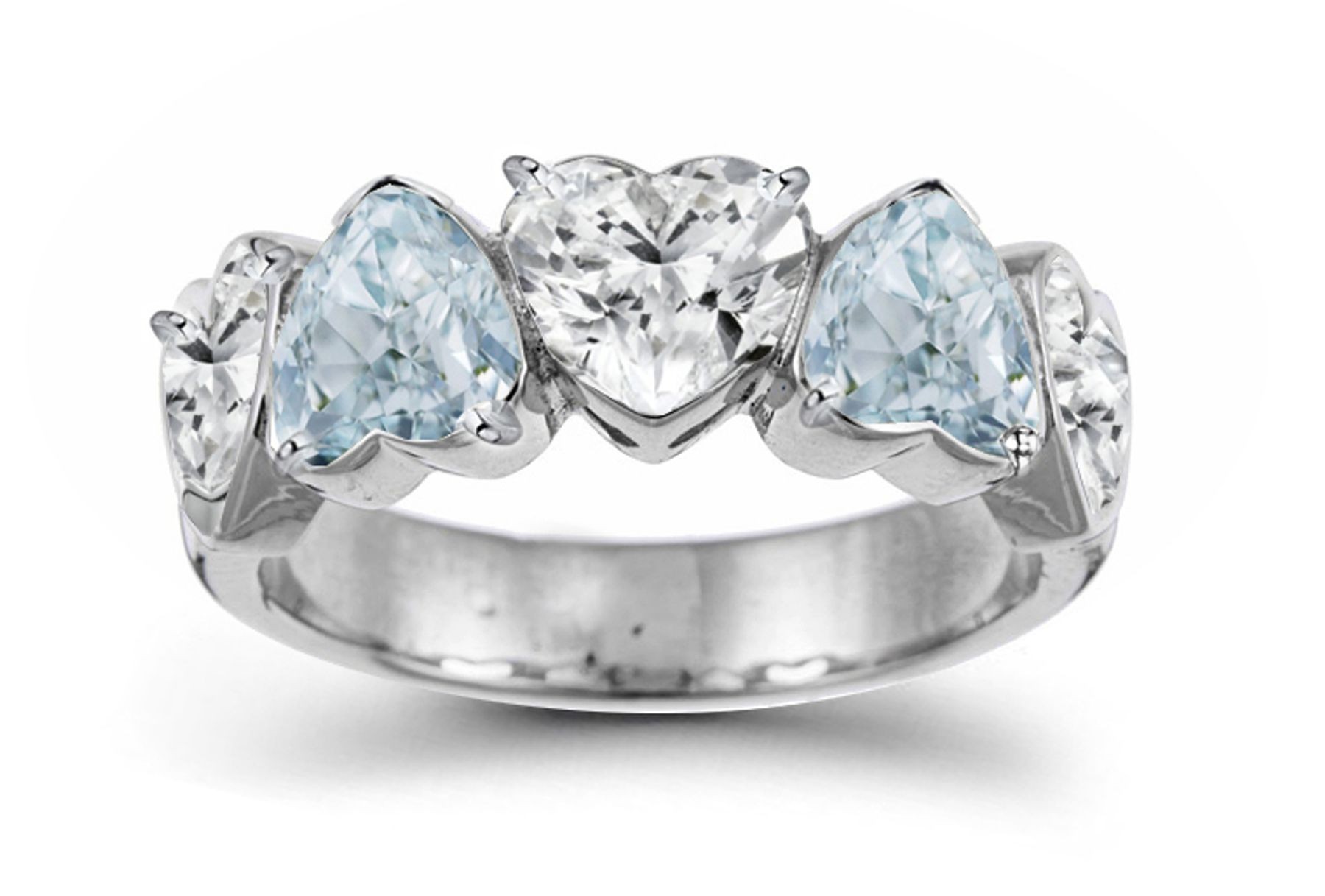 Designer Five Stone Blue Diamond Heart Ring