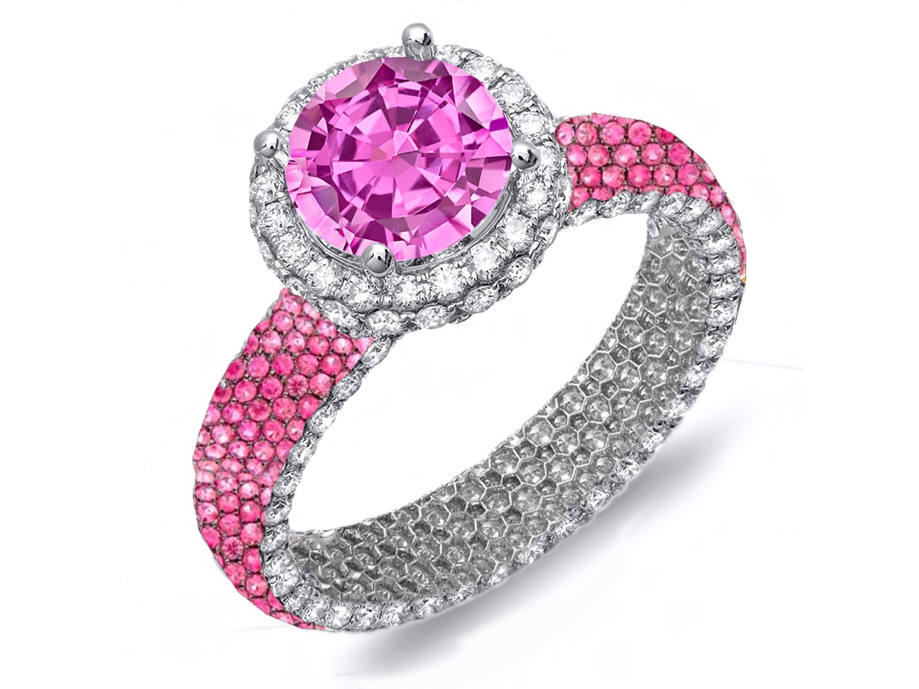 High-Quality Micro Pave Cluster Diamond & Multi-Colored Precious Stones Rubies, Emeralds & Blue, Pink, Purple, Yellow Sapphires