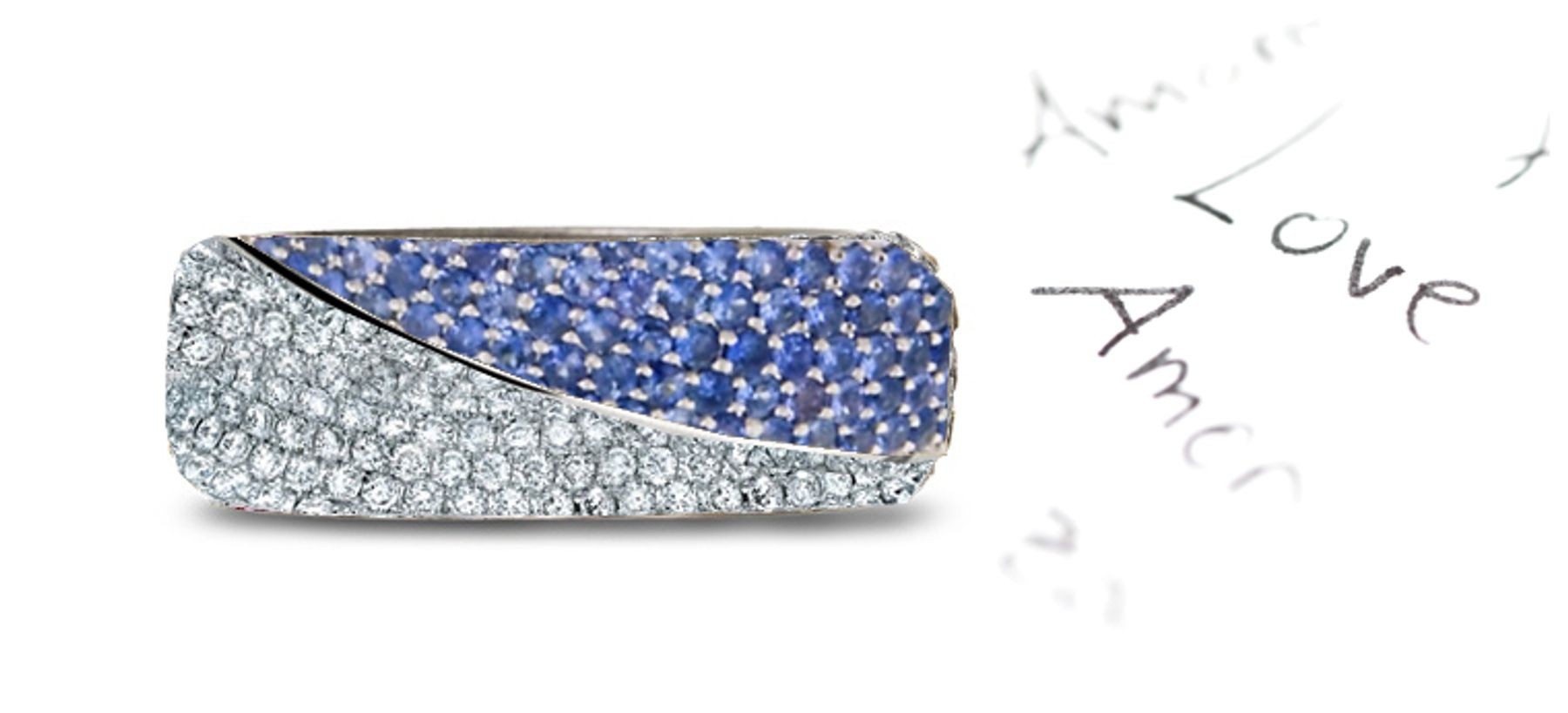 Micropavé Blue Sapphire & Diamond Special Design Open Work Bubble Band