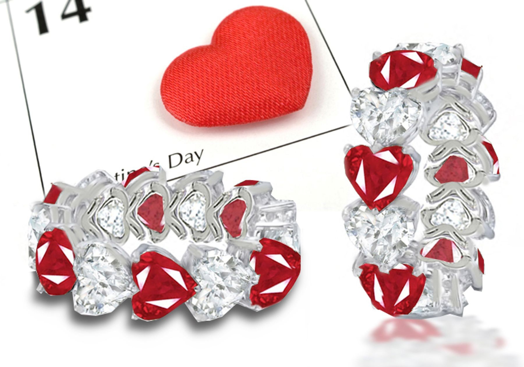 Sparkling: Glittering Heart Ruby & Heart Diamond Eternity Ring in Platinum