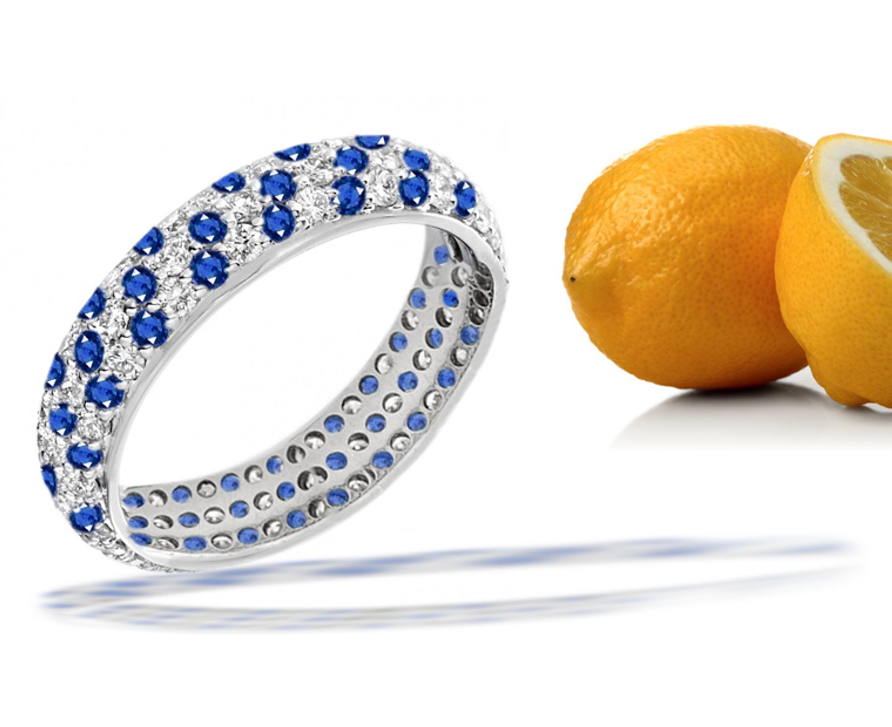 Delicate Micropavee Blue Sapphire & Diamond Eternity Band in Platinum