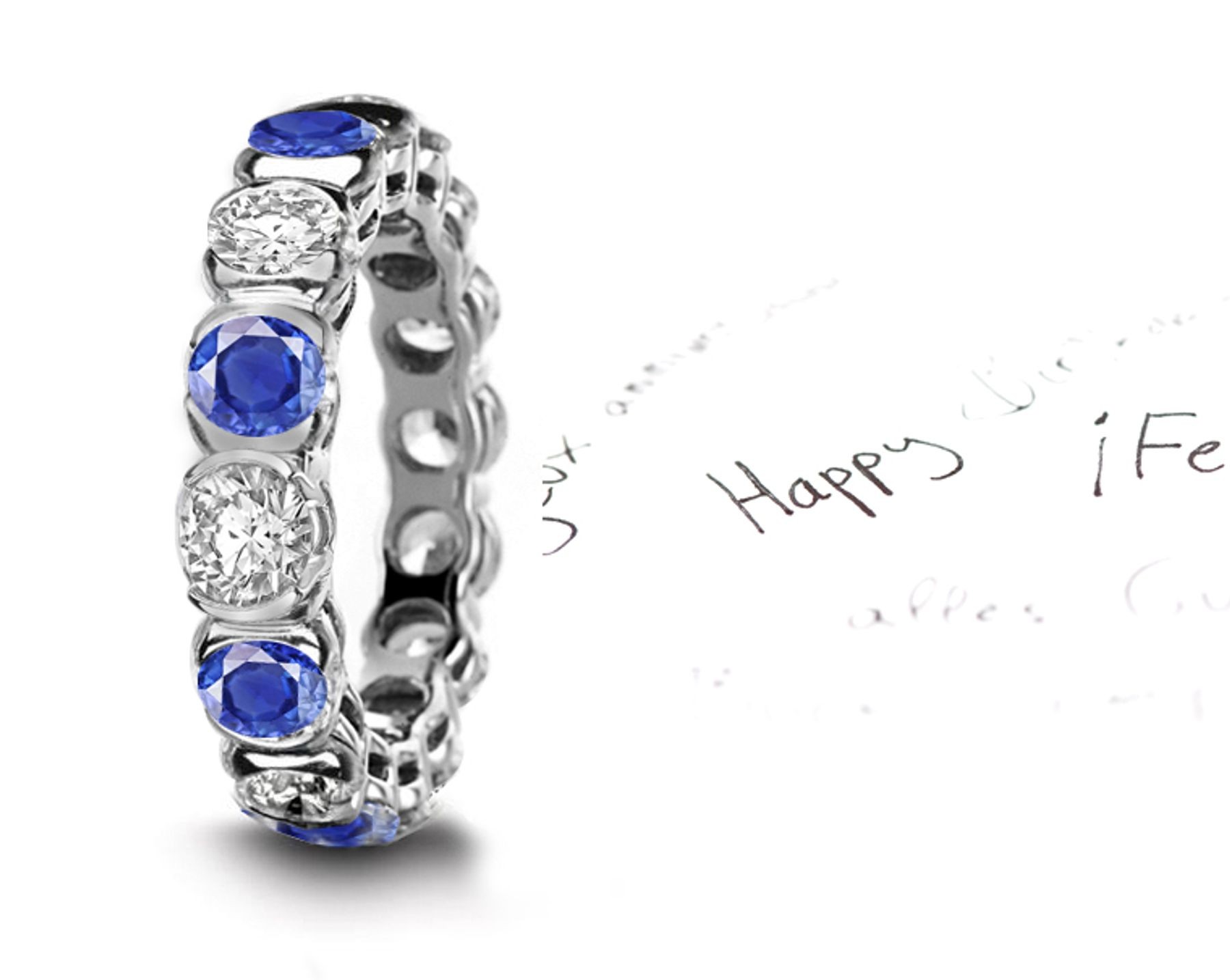 Half Circle Bar Set Sapphire & Diamond Eterity Band in Platinum & Gold