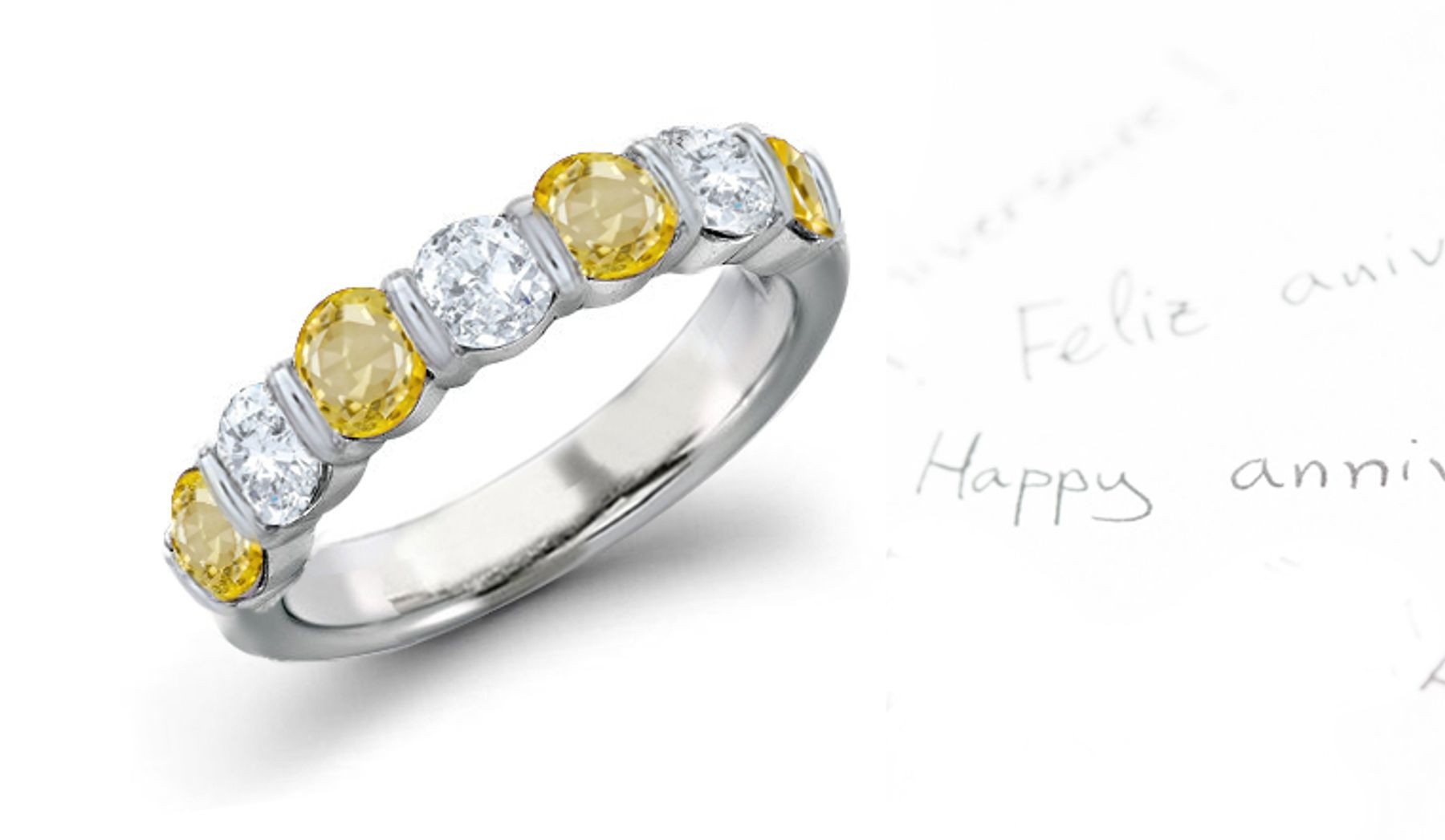 Yellow Sapphire & Diamond Bar Set Eternity Rings