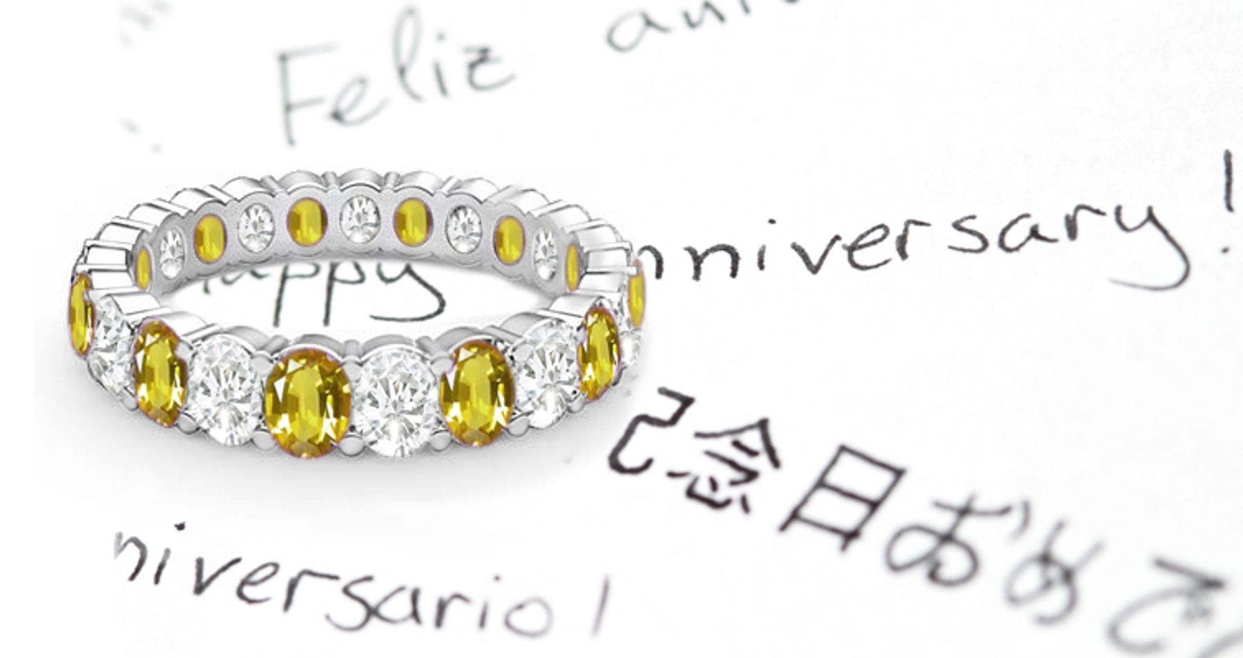 Oval Diamond & Yellow Sapphire Eternity Rings