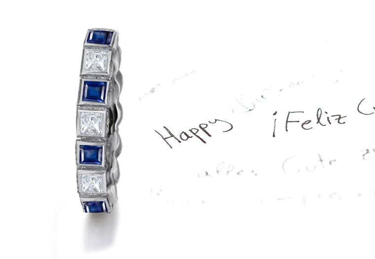 Splendid: Sparkling Square Blue Sapphire Diamond Eternity Band