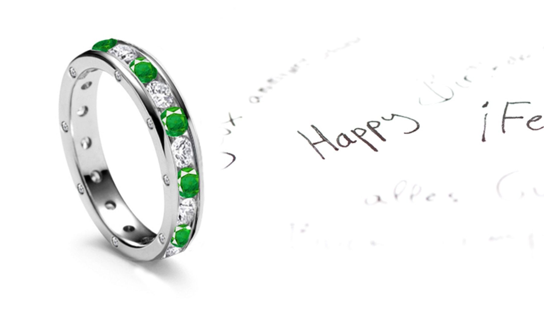 Stunner: Classic Emerald & Diamond Channel Set Ring, Sprinkled Diamonds
