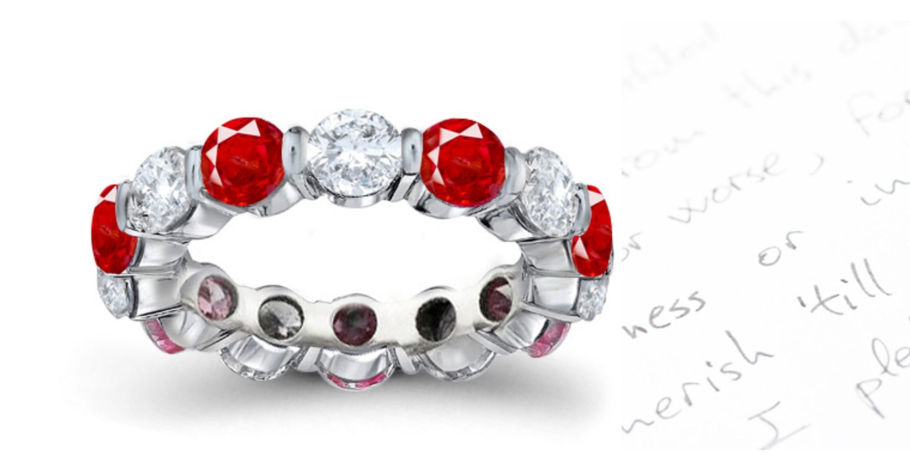 Exceptional Fine Pure Red Ruby & Diamond Bar Set Eternity Ring in Gold