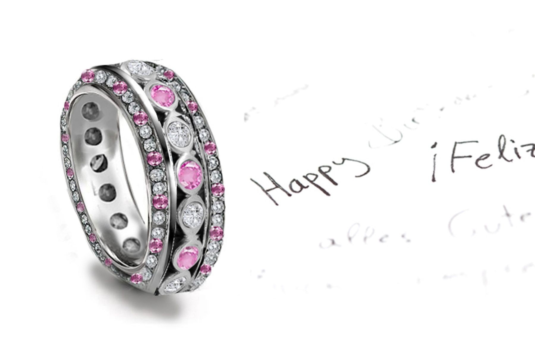 Popular: Stacked Pink Sapphire Diamond Eternity Bubble Band in Platinum