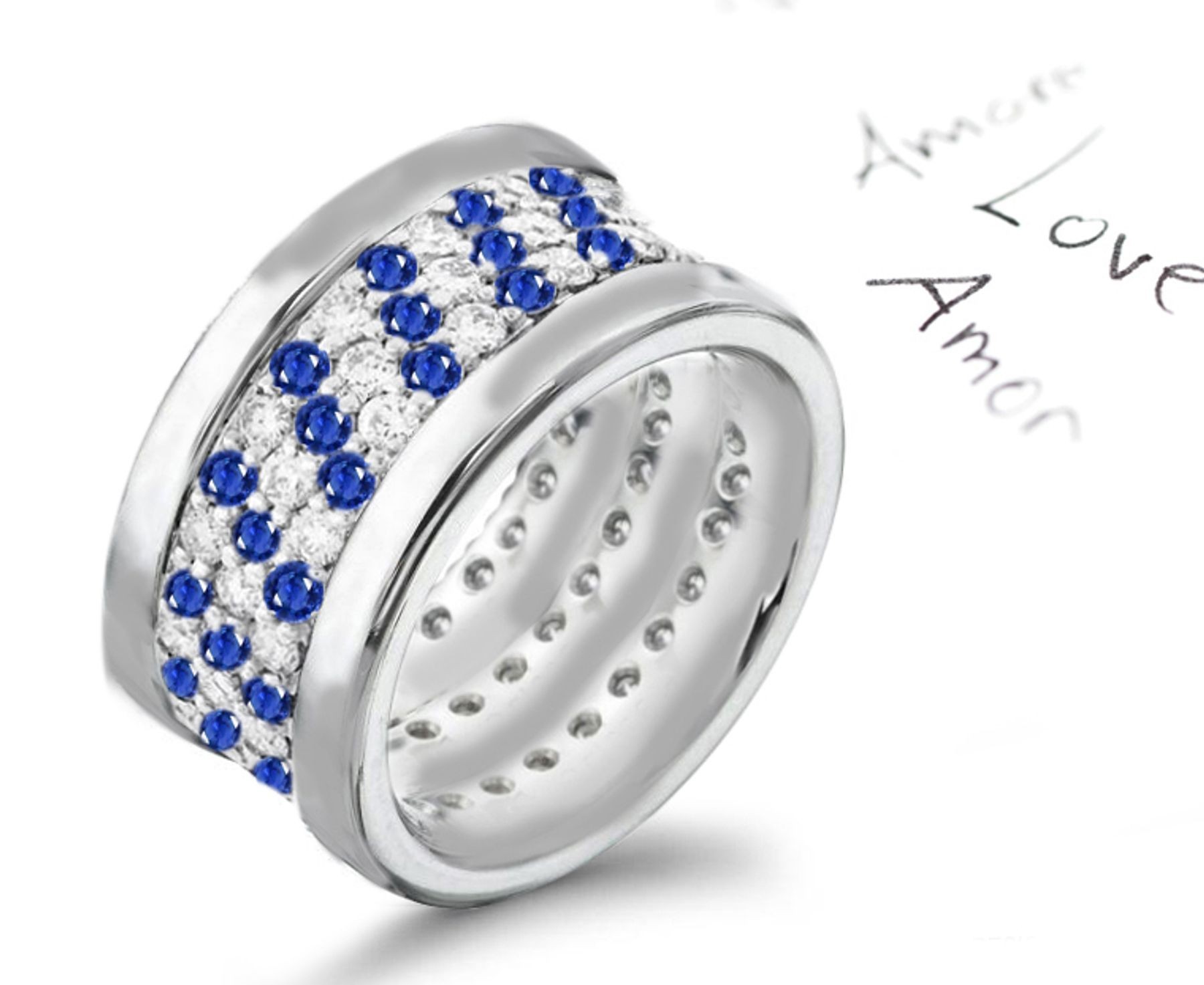 Wide Micropavee Sapphire Diamond Eternity Wedding Ring Platinum & Gold