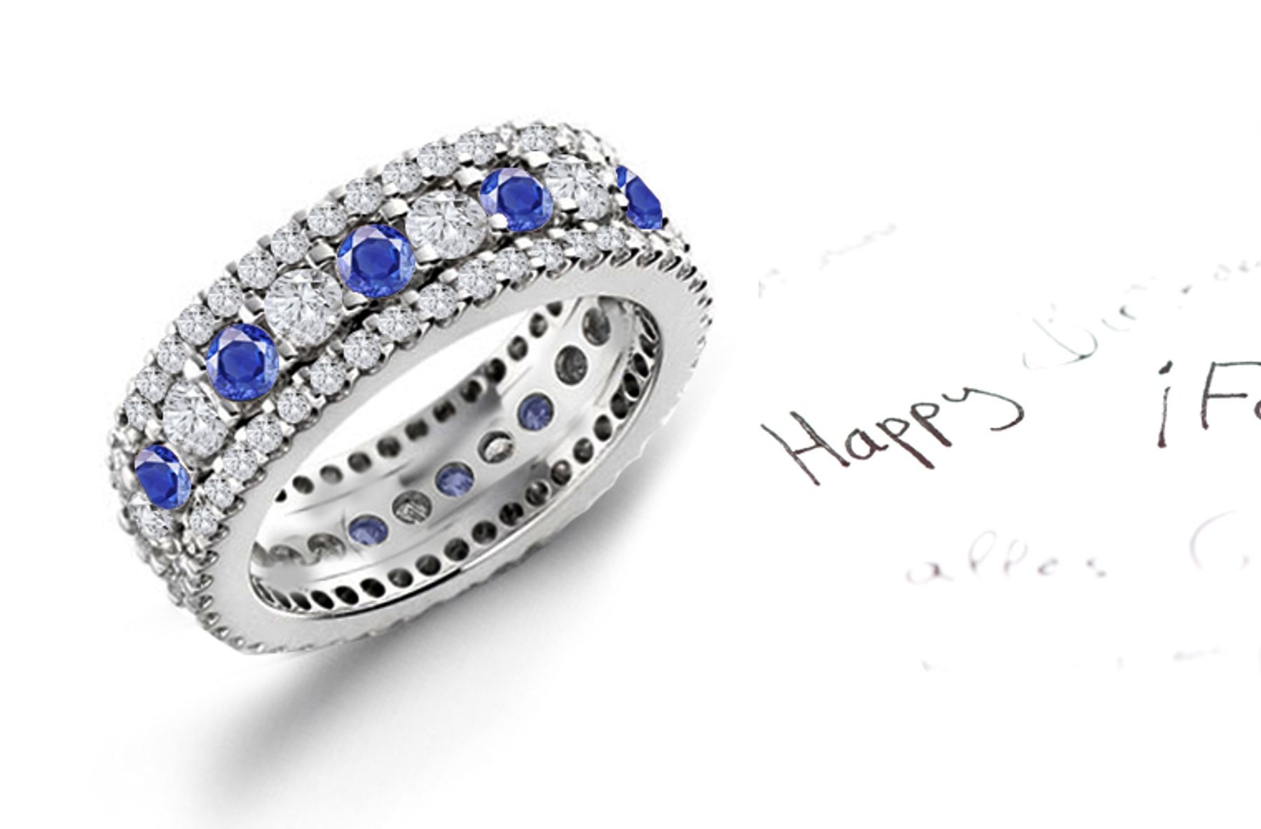 "Lifetime": Triple Corn Flower Blue Sapphire & Diamond Eternity Ring