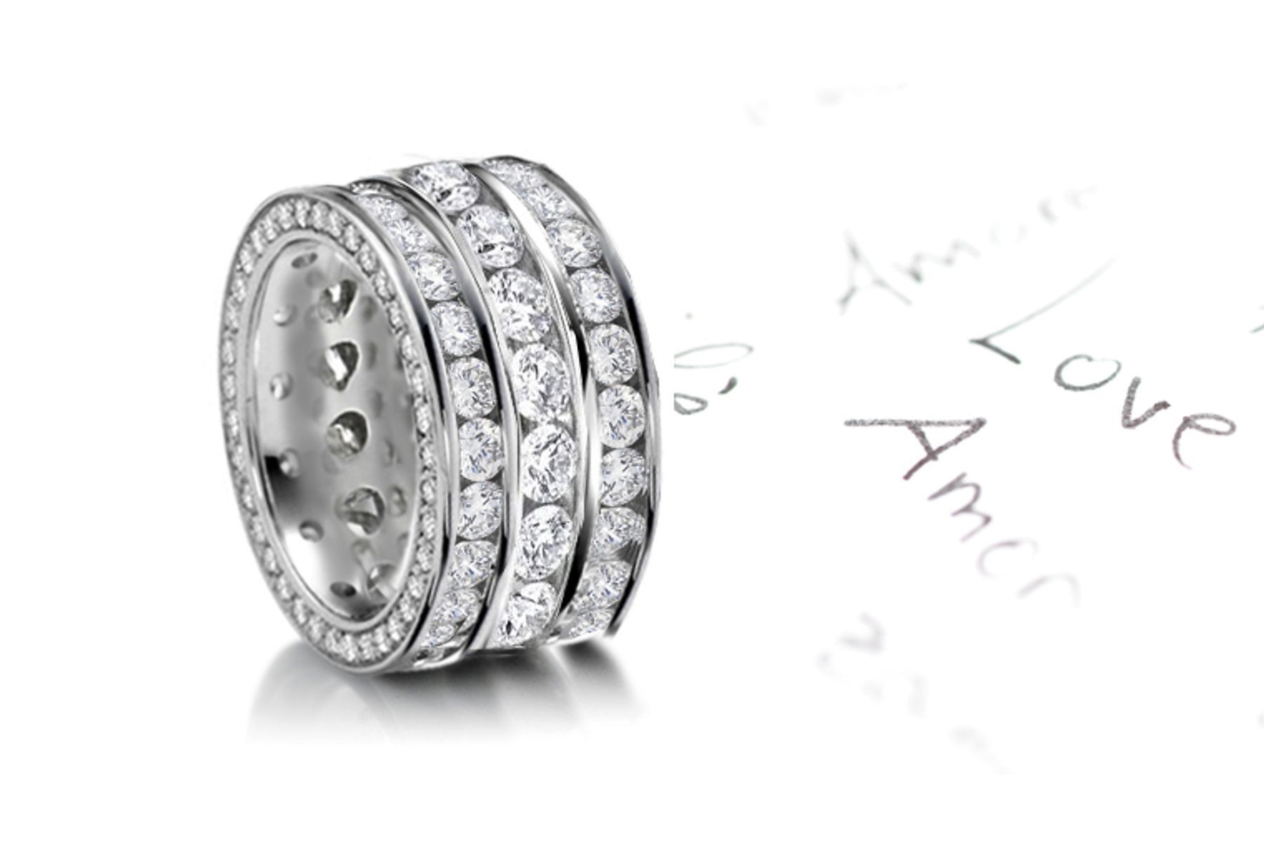 Most Stunning: Sparkling Three Row Diamond Eternity Ring in Platinum
