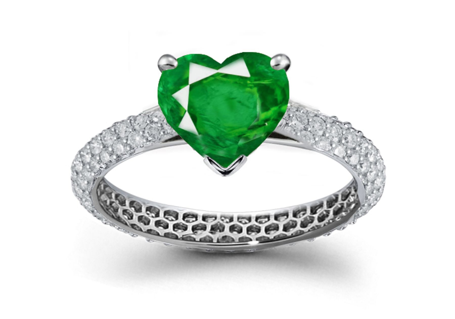 Treasure of Love: Heart Emerald & French MicroPav Encrusted Diamond Ring