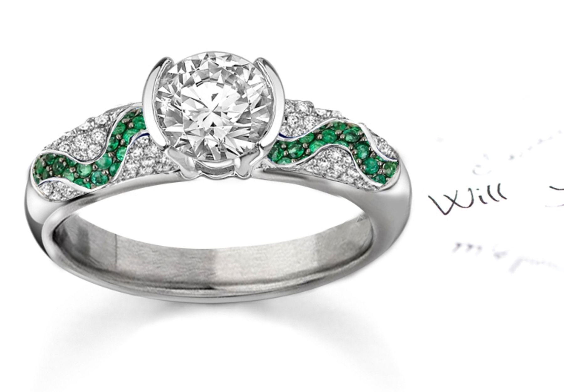 LATEST FRENCH STYLES:Diamond & French MicropaveEmerald Wave Ring in Gold