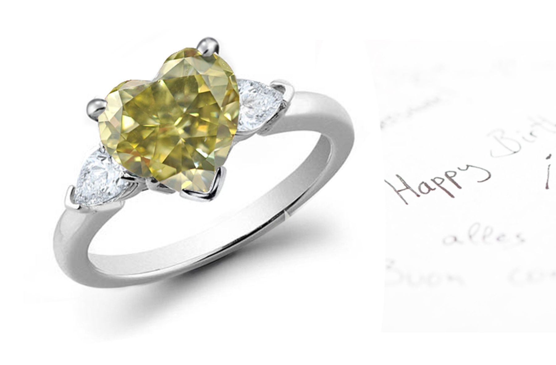 Heart Green Diamond Designer Ring