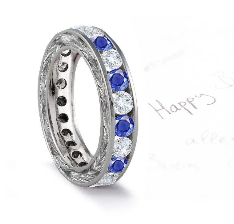 Feel Good Round Sapphire & White Diamond Wedding White Gold Band