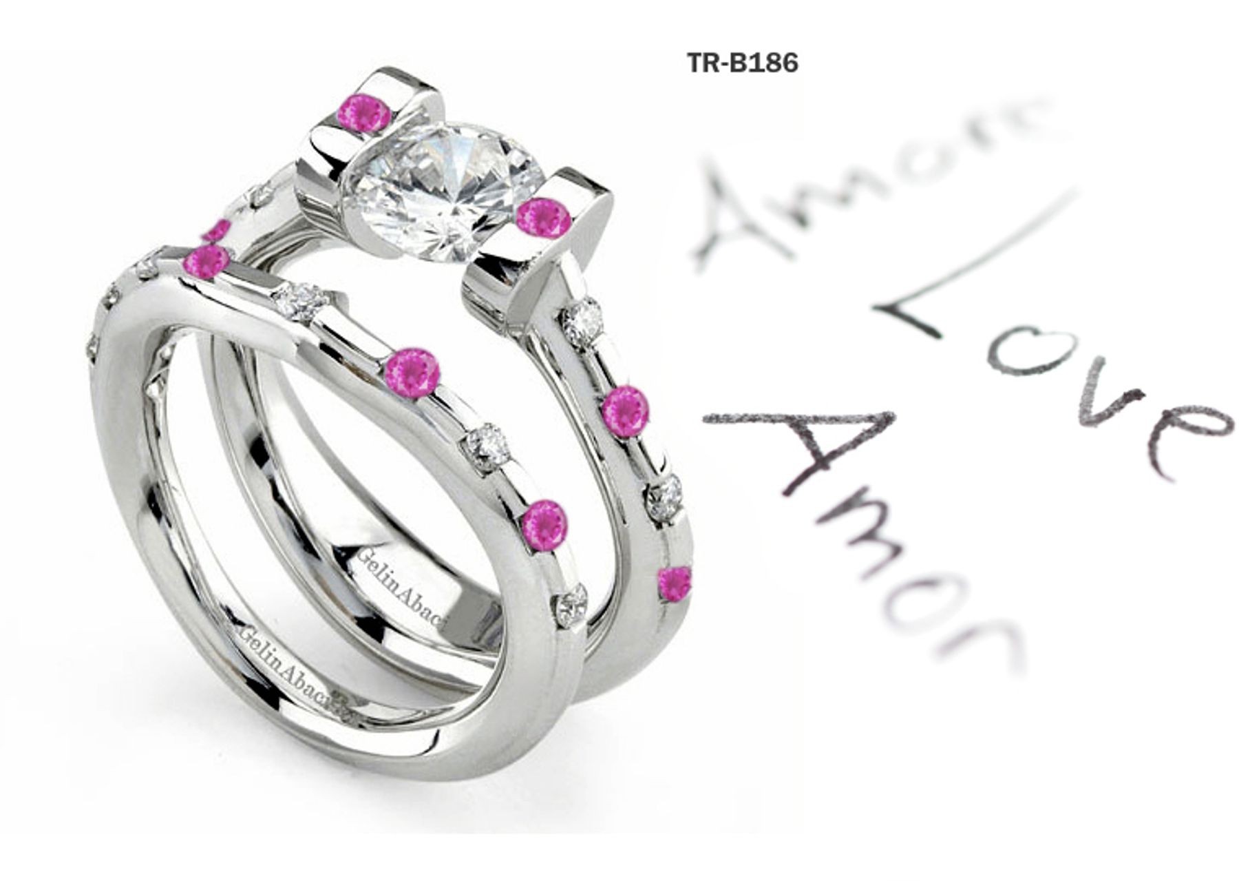Pink Sapphire Engagement & Wedding Tension Set Rings