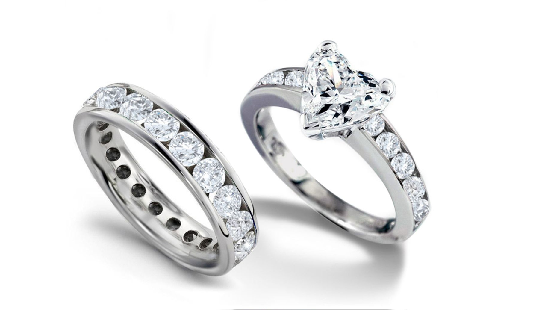 Designer Heart Diamond & Round Diamond Accents Engagement Ring & Matching Wedding Band in Platinum