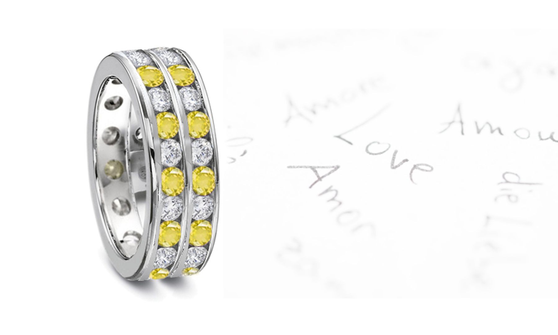 Round Diamond & Round Yellow Sapphire Double Row Eternity Rings