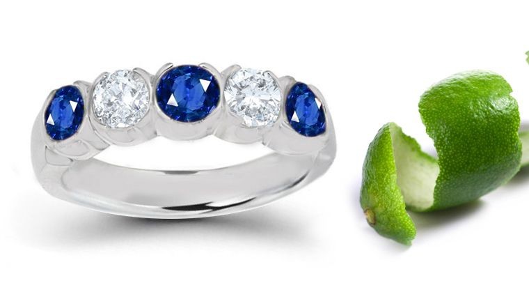 5 Stone Bezel Set Sapphire & Diamond Platinum Ring
