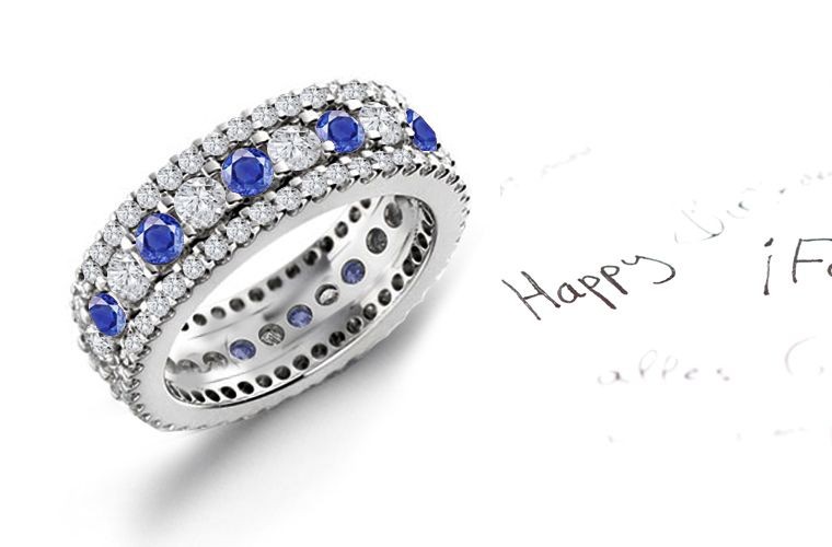 3 Prong Set Large Sapphire & Sparkling Diamond Eternity Band