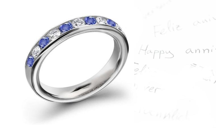 11 Stone Sapphire & Diamond Wedding Anniversary Band