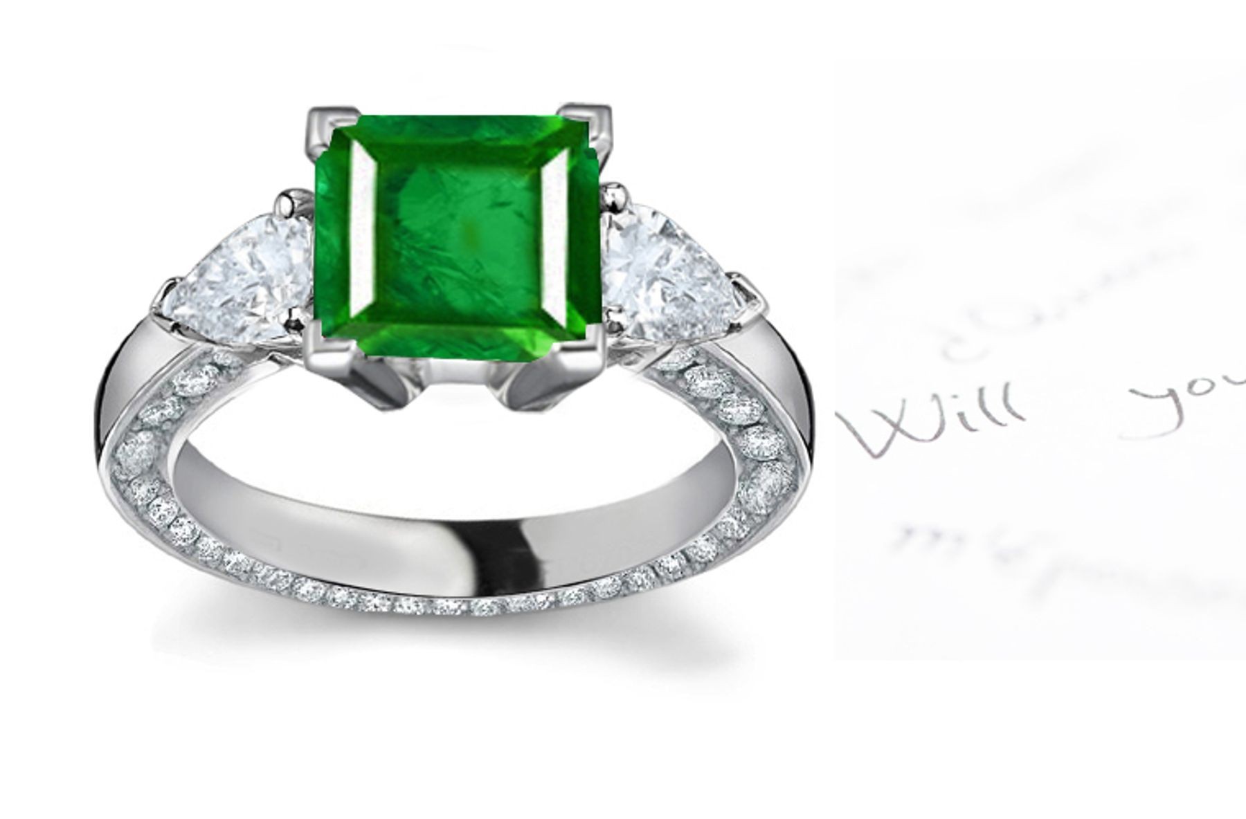 A Selected Assortment: A Iconic Star Square Emerald & Pear Shape Diamond 3-Stone Hal