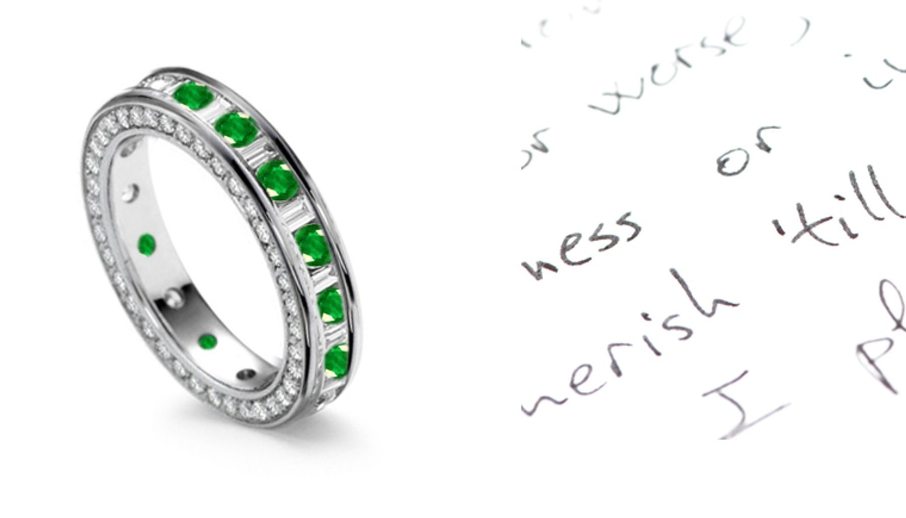 Sparkler: Baguette Cut Diamond & Well-Cut Round Emerald Wedding Ring